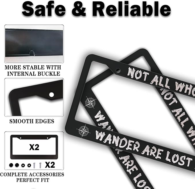 License Plate Holder Black and White License Plate Frames Not All Who Wander - Image 4