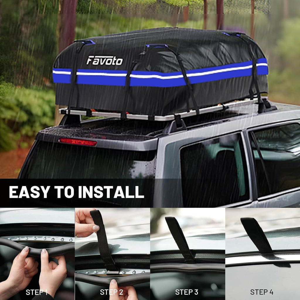 Favoto Roof Box 566L Foldable Roof Box Waterproof Roof Bag with Non-Slip Mat Door Hooks Reinforcement Straps for Cars SUVS with/without Pannier Rack Travel Luggage Transport Blue