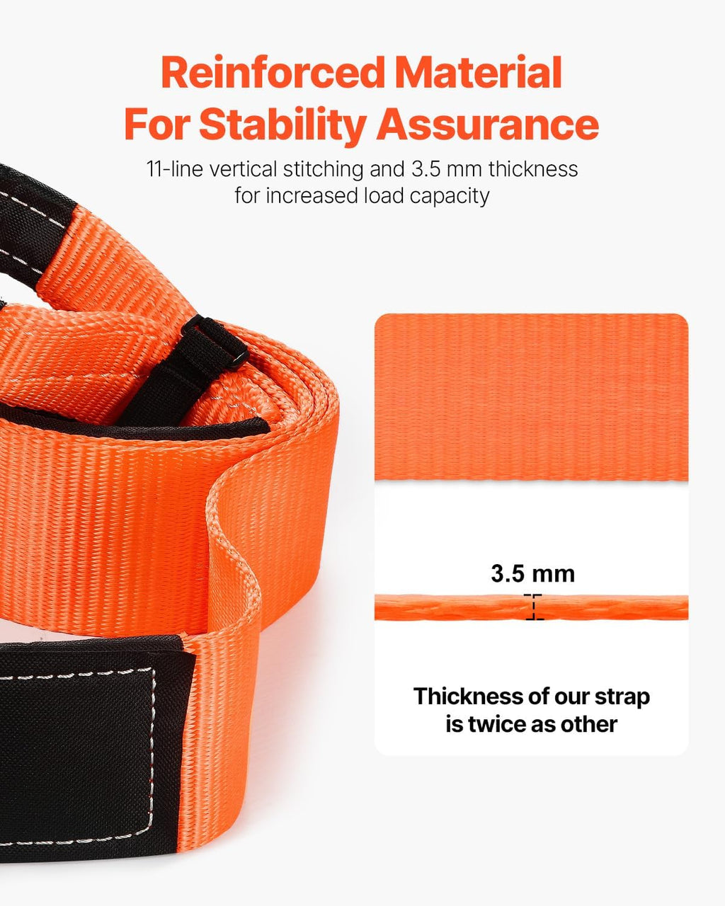 VEVOR Recovery Tow Strap 3 inches, 8 feet 36,000 lbs Break Strength, Triple Reinforced Loop Straps, Tree Saver, Winch Line Extension Strap, Off Road Towing and Recovery, Extreme Weather Resistance