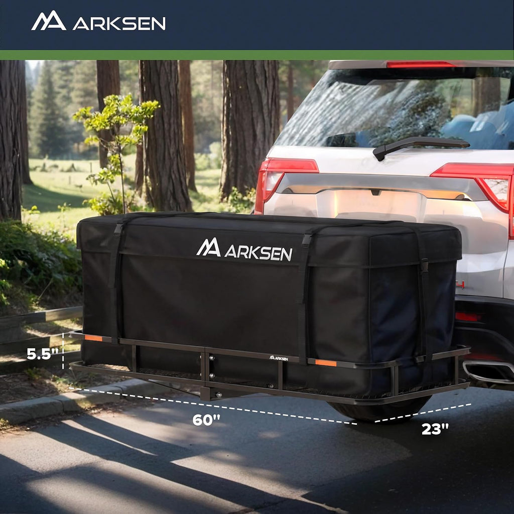 ARKSEN 60 x 23 x 5.5 Inch Hitch Cargo Carrier, 500 Lbs Capacity 2'' Receiver Tow Hitch Luggage Storage Basket for SUV, Pickup Truck & Car Camping Traveling
