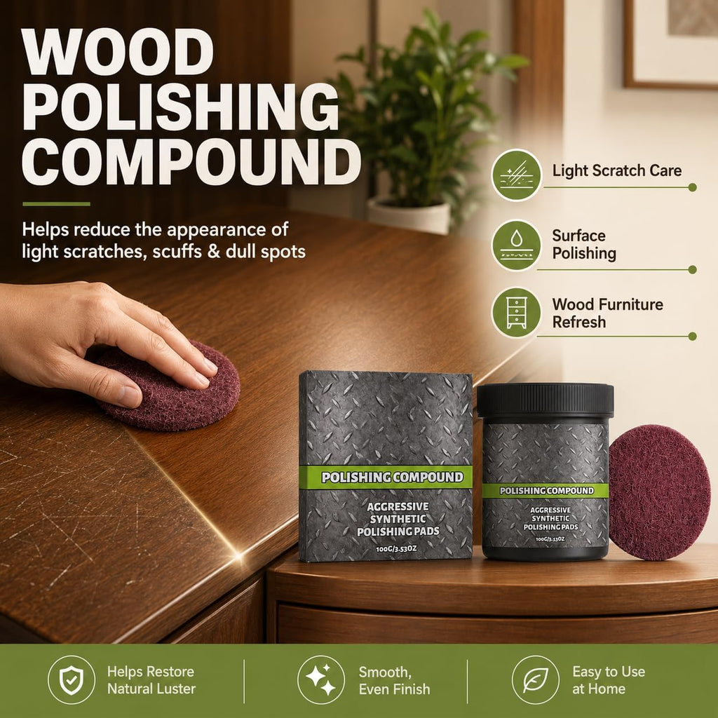 Wood Polishing Compound with Pad, Multi-Surface Scratch Remover and Surface Restoration Polish, Compound and Polish for Wood Furniture, Metal, Tile & Painted Surfaces
