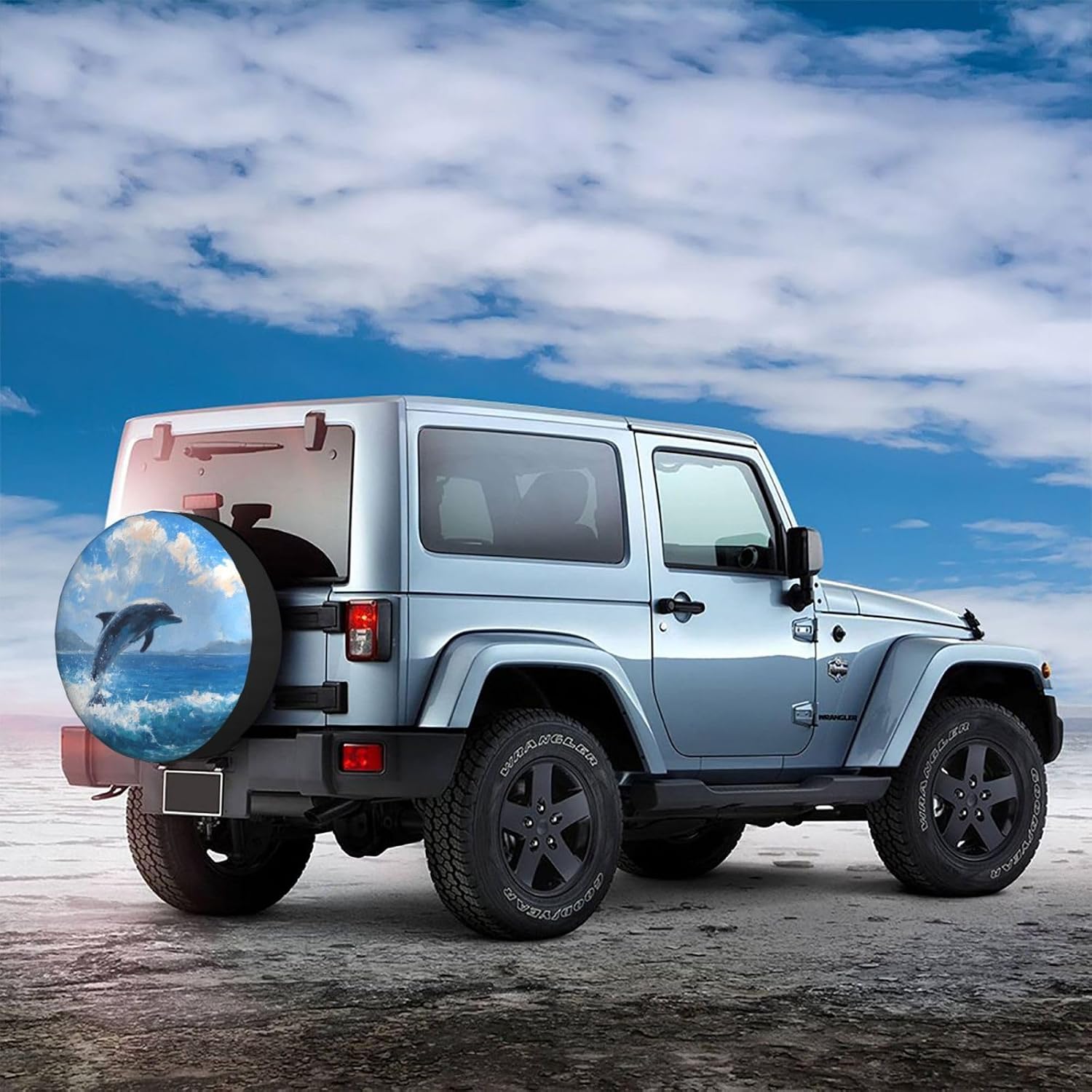 Dolphin Jumping Out Spare Tire Cover Waterproof Sunproof Polyester with Adjustable Rope Buckle Dust Protection for SUV Truck Trailer