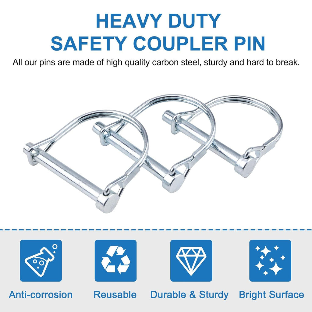 INCREWAY 10pcs Wire Lock Pin, 1/4" Heavy Duty Safety Coupler Shaft Locking Pin Hitch Pto Pin Round Loop Wire Lock Trailers Pin for Farm Lawn Garden