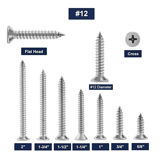 #12 x 1-1/2" Wood Screw 100Pcs 18-8 Stainless Steel Screws Flat Head Phillips - Image 3