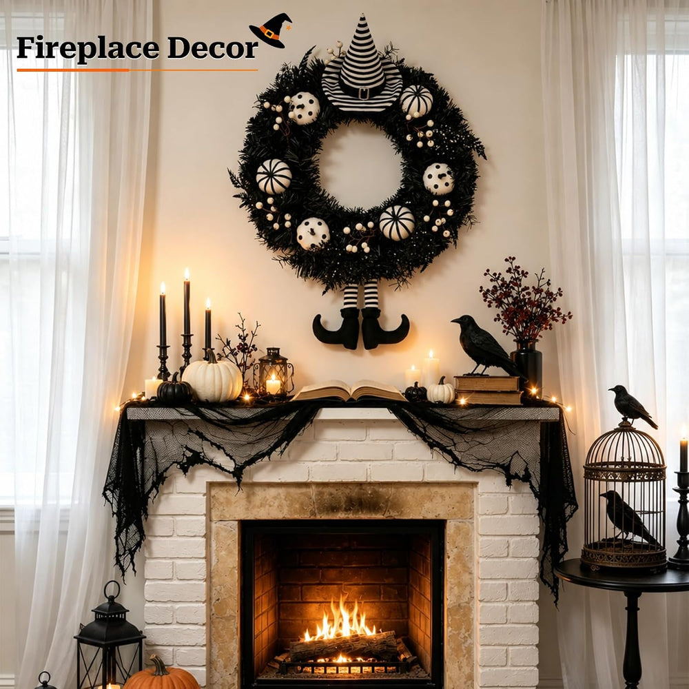 Yangrass 24" Spooky Halloween Wreath for Front Door with Witch Hat &...