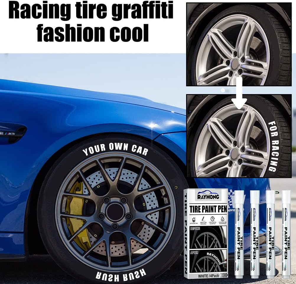 Tire Paint Pen, 4 Pack White Marker Pen Tire Paint Marker Pen Oil Based Car Tire Tracing Pen for Auto Rubber Tyre (White)