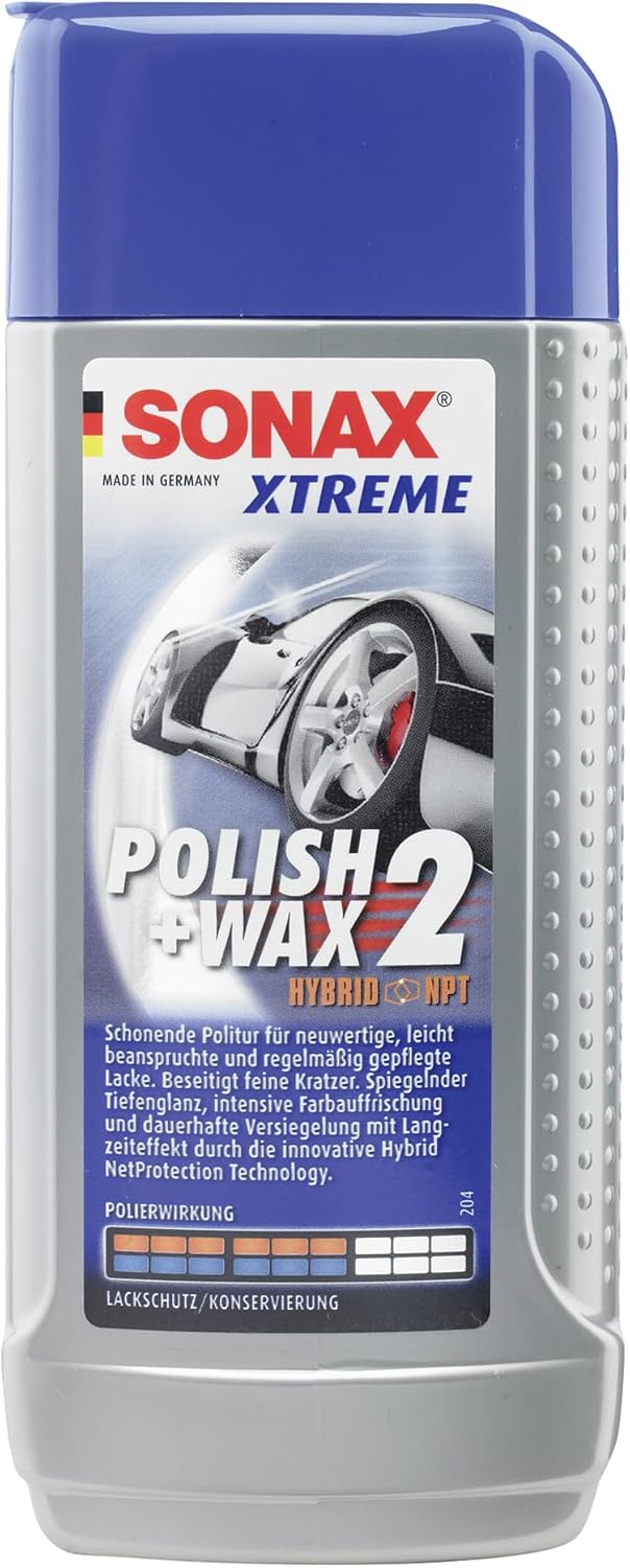 SONAX XTREME Polish+Wax 2 Hybrid NPT (250 ml) | Gentle polish with medium polishing effect for new, lightly used and regularly maintained paintwork.