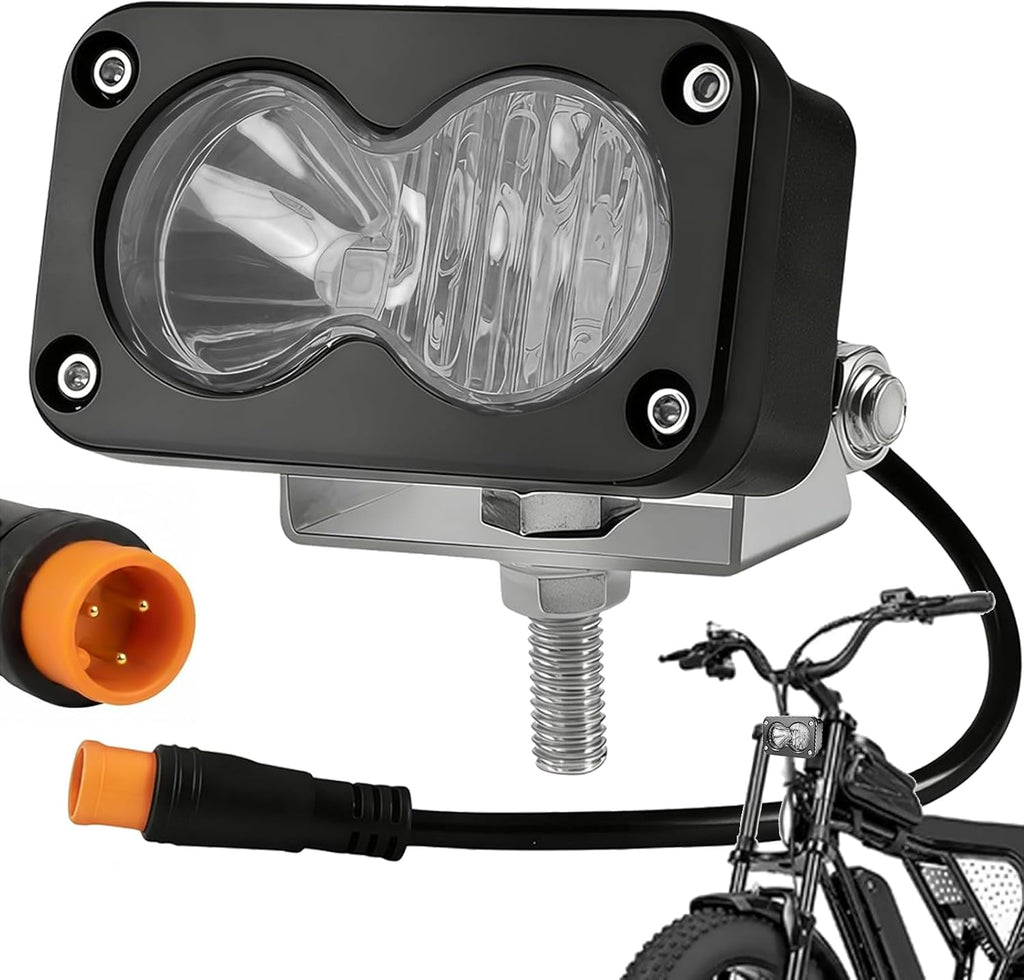 LED Headlight for Ebike, Baja Style Light 6500K 20W Waterproof Compatible with Ridstar Q20 RadRunner RadMini RadRover RadExpand, 3Pin 12V-60V for Ebike Light