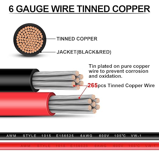 6 Gauge Wire - iGreely 30 FT Red & 30 FT Black 6 Gauge Tinned Copper Electrical - Image 2