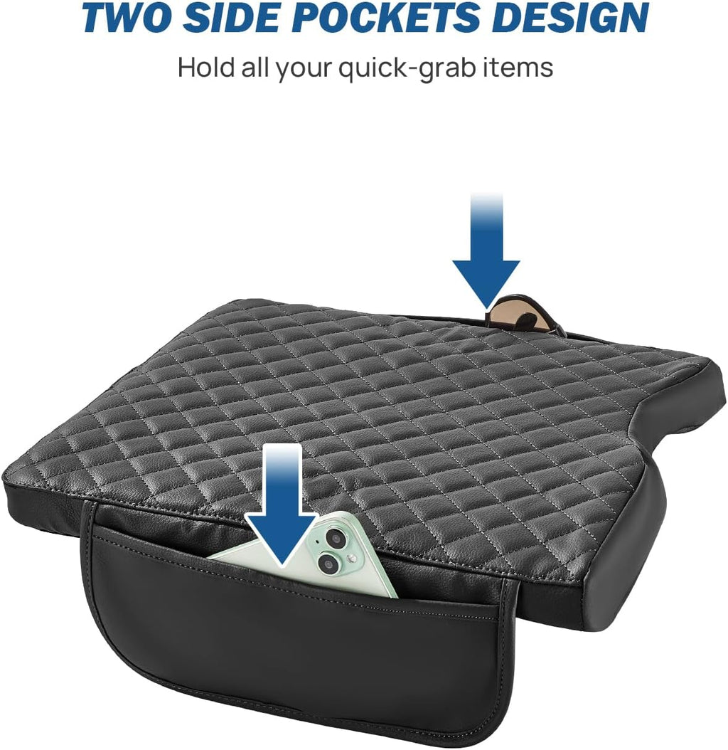 JOYTUTUS Center Console Cover Compatible with 2015-2026 Ford F150, 2017-2026 F250 F350 F450 with 40/20/40 Jump Seat, Leather Armrest Cover Center Console Cushion with Side Pockets (Jump Seat Only)