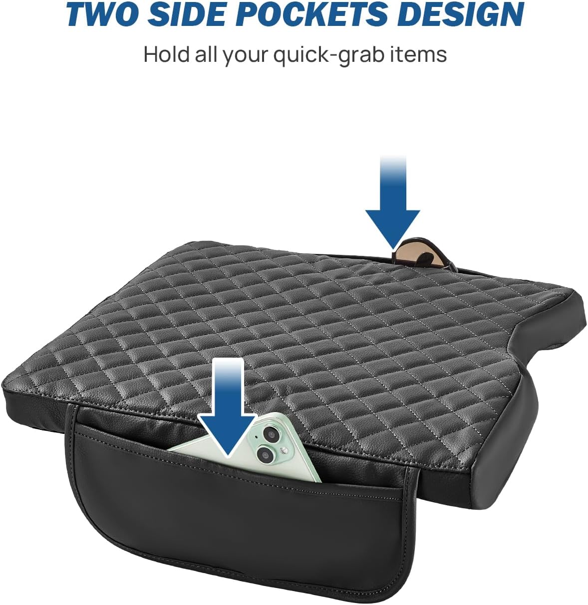 JOYTUTUS Center Console Cover Compatible with 2015-2026 Ford F150, 2017-2026 F250 F350 F450 with 40/20/40 Jump Seat, Leather Armrest Cover Center Console Cushion with Side Pockets (Jump Seat Only)