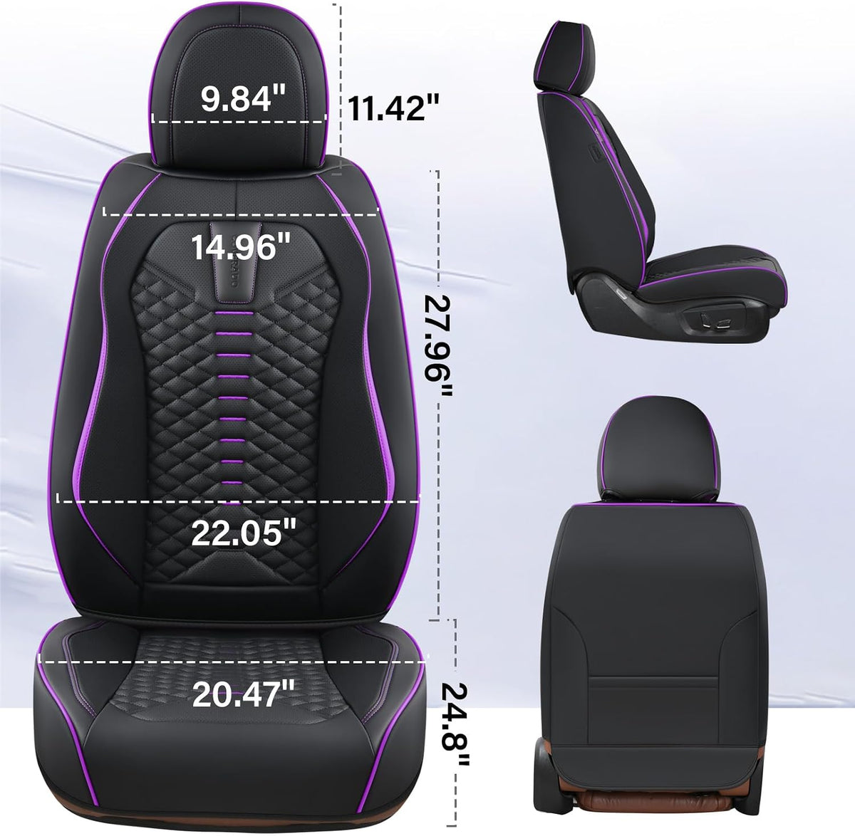 coverado car seat covers front seats, nappa leather showing dimensions