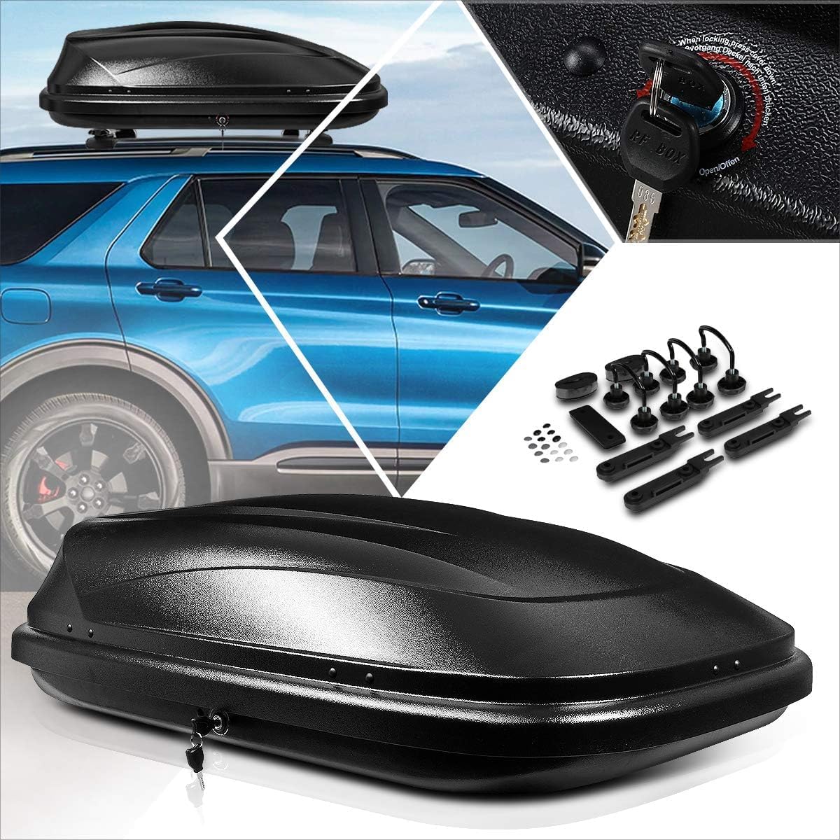 Rooftop Cargo Carrier for Car Storage - Roof Rack Style Carrier - Heavy Duty Hard Shell Car Top Carrier Weatherproof Storage - 11 Cubic Ft 110 Lb Capacity, Black