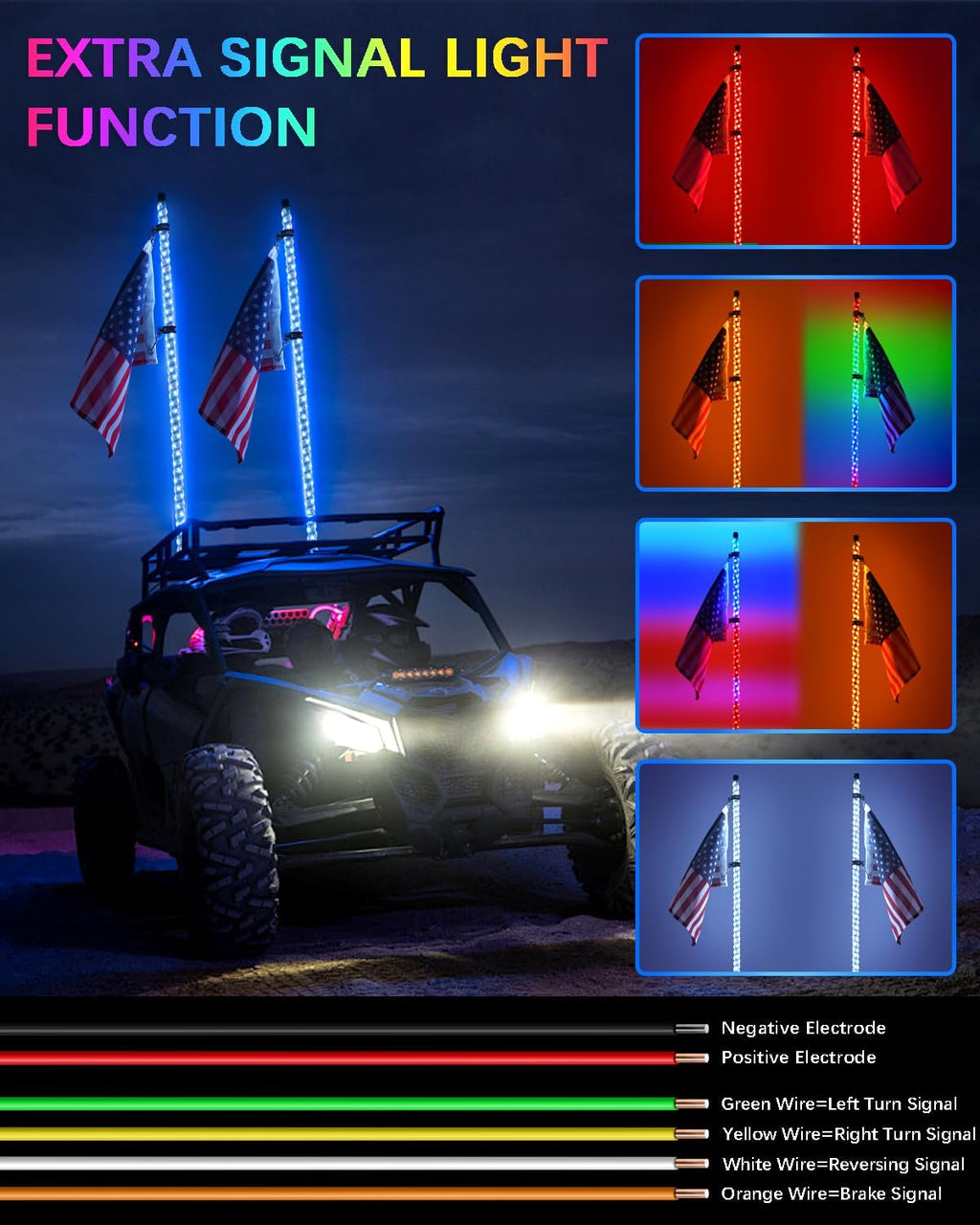 Tavaray 6FT Tripled Brighter LED Whip Lights 2-Pack with Spring Base, App & Remote Control Spiral Chasing Lighted Whips, Waterproof Off-Road Flag Lights for UTV ATV SXS