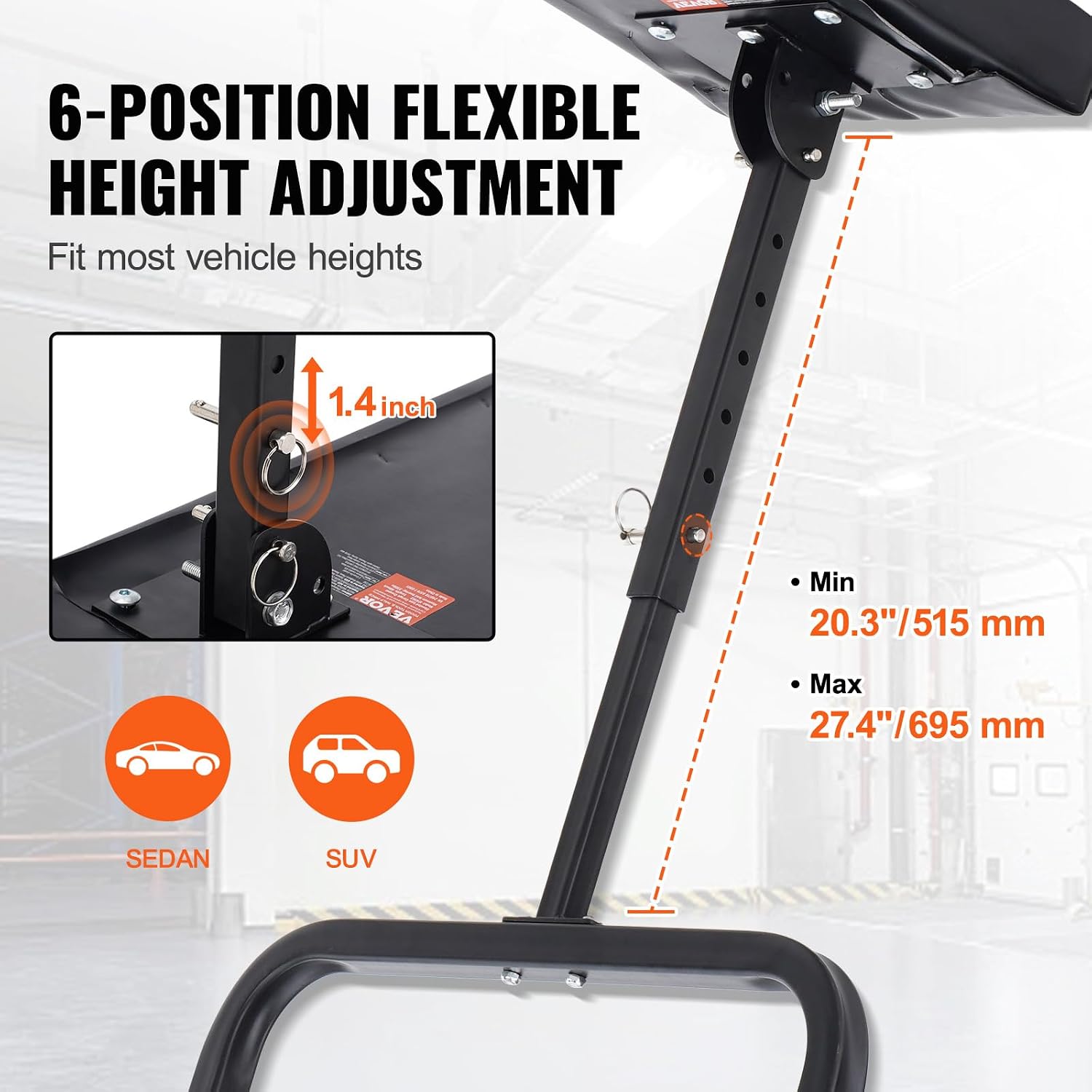 VEVOR Under Dash Creeper, 40 in, 330 lbs Load Capacity Rolling Mechanic Garage Creeper, 20.3-27.4 in Height Adjustable, Laying Down or Upright Inside of Car or Truck, Easy Fold Support for Garage Shop