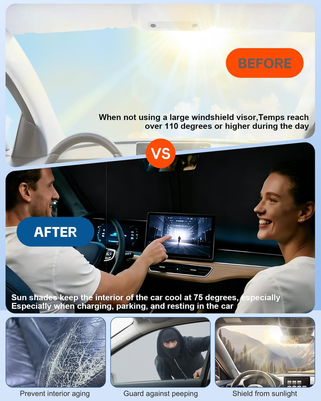 Windshield Sun Shade for Chevy Silverado/GMC Sierra 1500 2500 3500(SLT,AT4,Denali) 2026 2025-2019 Front Window Sun Visor Protector Foldable Block UV Rays Windshield Sunshade Keep Car Cool