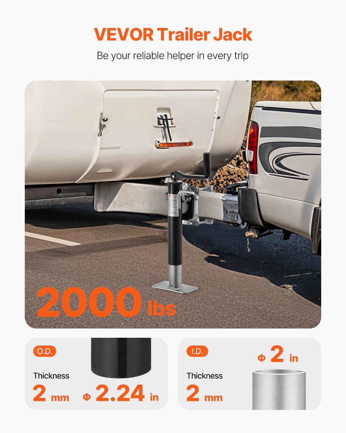 VEVOR Heavy Duty Trailer Jack, 2000 lbs Load Capacity, 10" Swivel Lift for RV, Horse, Utility & Yacht Trailers