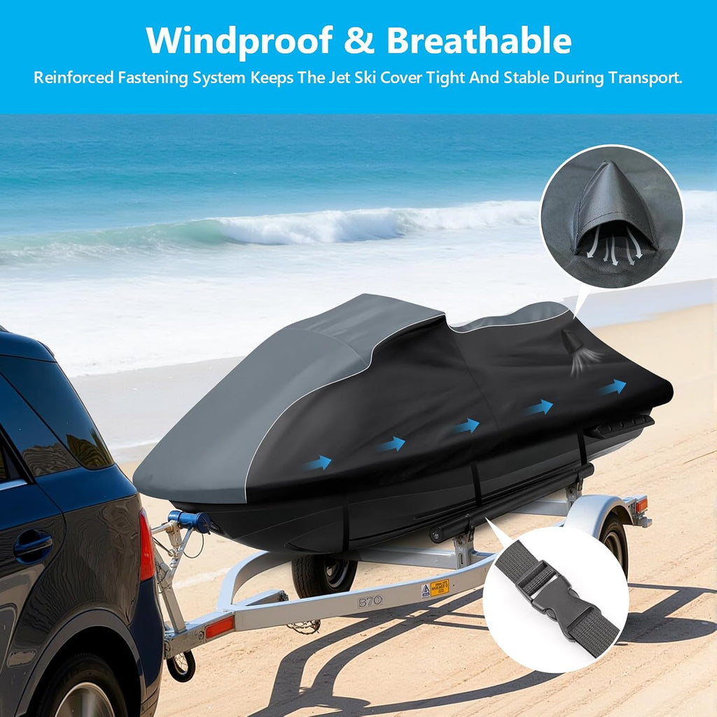 Waterproof Jet Ski Cover for Yamaha VX Cruiser/VX Cruiser HO 2021-2024, 600D Trailerable Jet Ski Cover with 2 Air Vents, Heavy Duty Oxford All Weather Waverunner Cover
