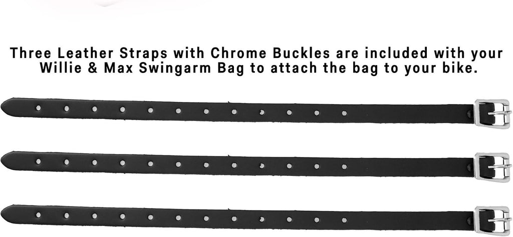 Willie & Max Black Synthetic Leather Small Motorcycle Swingarm Bag for Softail/Triangulated Swingarm Models - Chrome Buckles - Made in USA [59776-00]