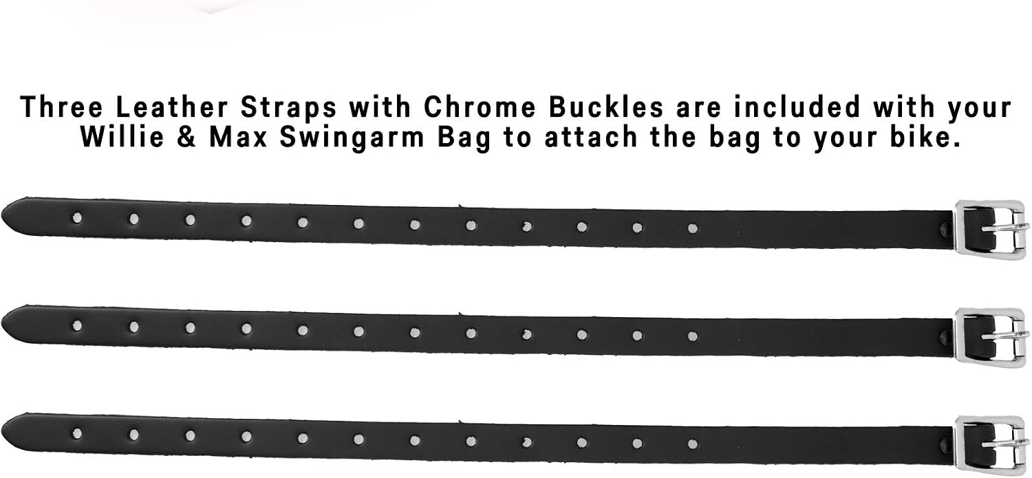 Willie & Max Black Synthetic Leather Small Motorcycle Swingarm Bag for Softail/Triangulated Swingarm Models - Chrome Buckles - Made in USA [59776-00]