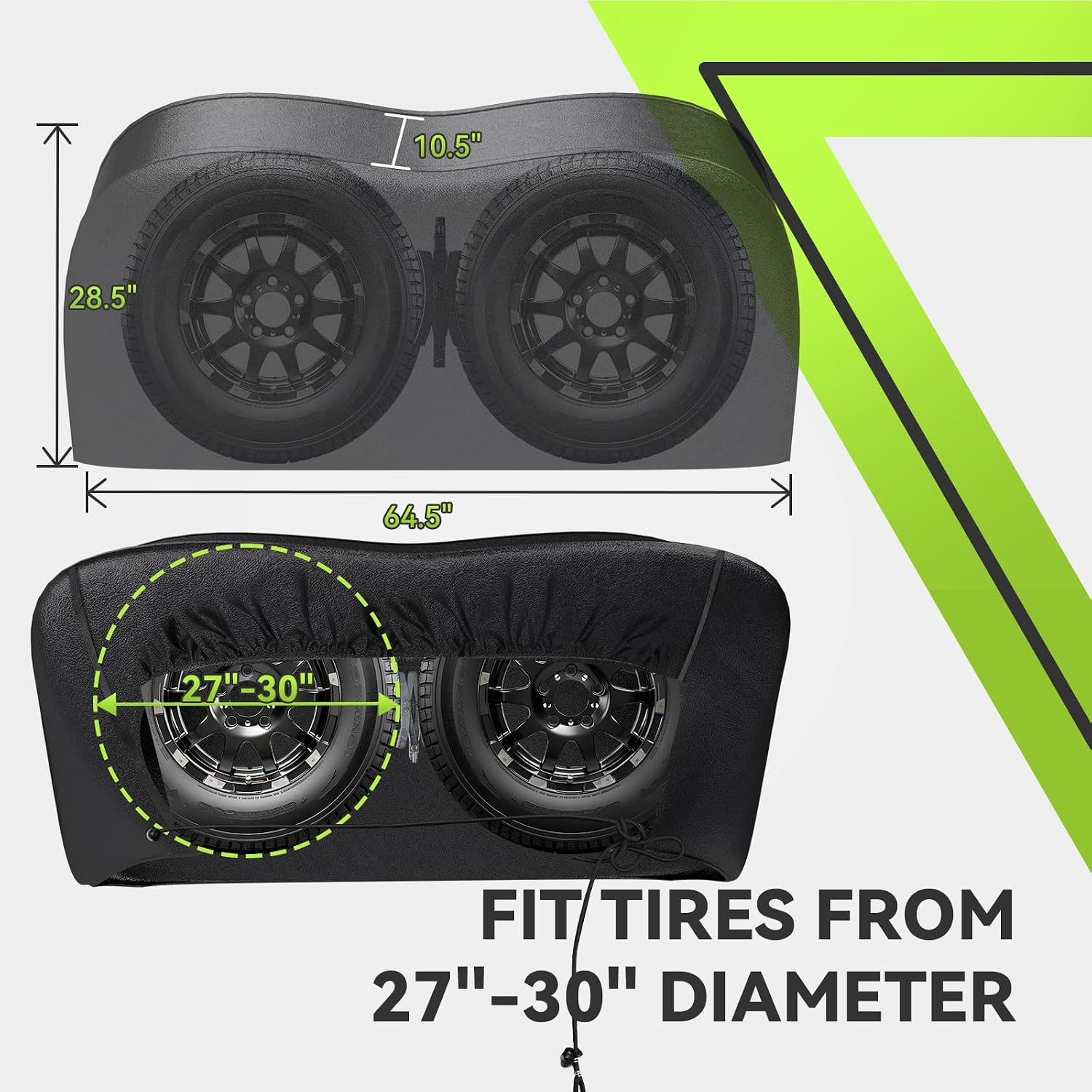 RVMATE RV Tire Covers, Dual Axle Wheel Cover (2 Pack) Fits 27"-30" Diameter Tires, Waterproof Anti-UV Black Dual Tire Covers RV Accessories for Truck/Trailer