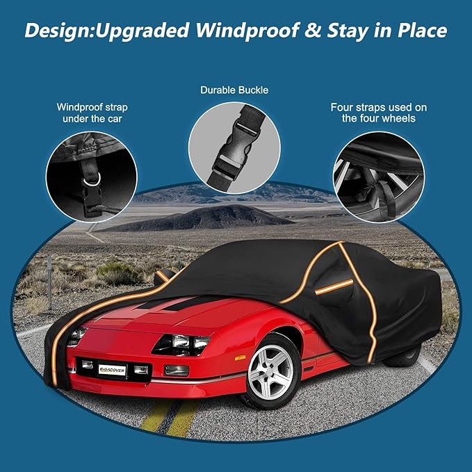 Car Cover for Chevy Camaro 1982-2002, Waterproof 210D Oxford Cloth and Cotton - Image 3