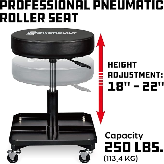 Powerbuilt Rolling Seat, Height-Adjustable Garage Stool - Image 2