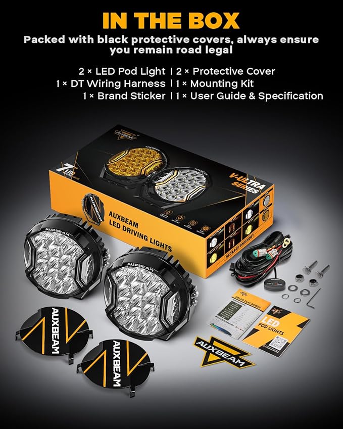 Auxbeam V-Ultra Series 7 Inch Round Off-Road Lights, Amber DRL Light Bar - Image 6