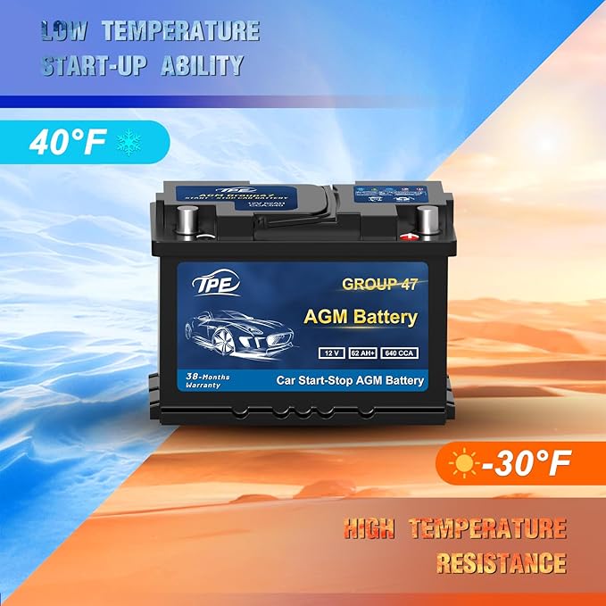 TPE AGM Battery BCI Group 47, Maintenance Free 12V 62Ah, H5 Size, Automotive