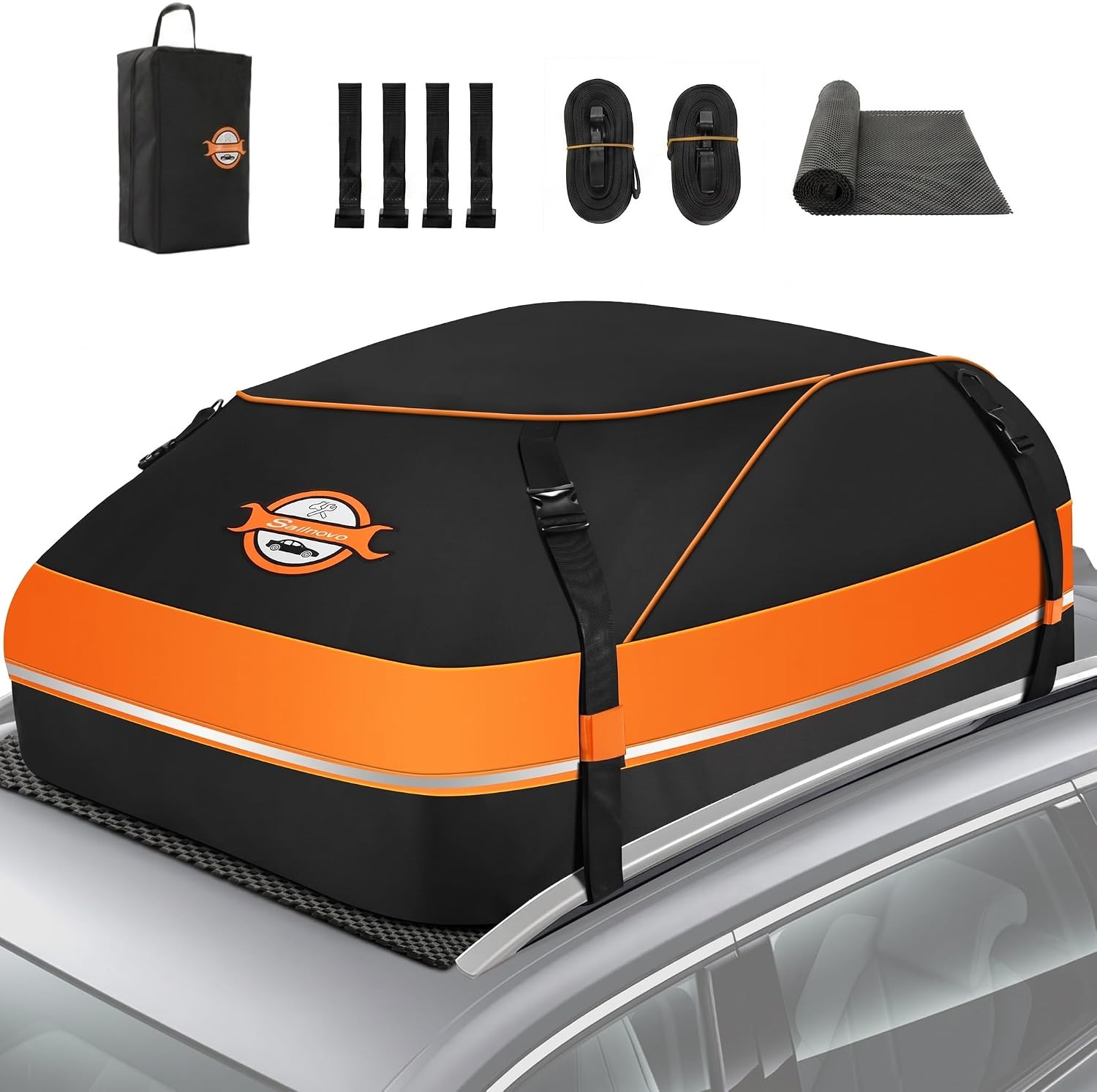 Sailnovo 430 Litre Car Roof Bag, Waterproof Car Roof Storage Box, Heavy Duty Roof Boxes for Cars with Roof Rack or Without Luggage Rack, with Reinforced Straps, Door Hooks and Storage Bag