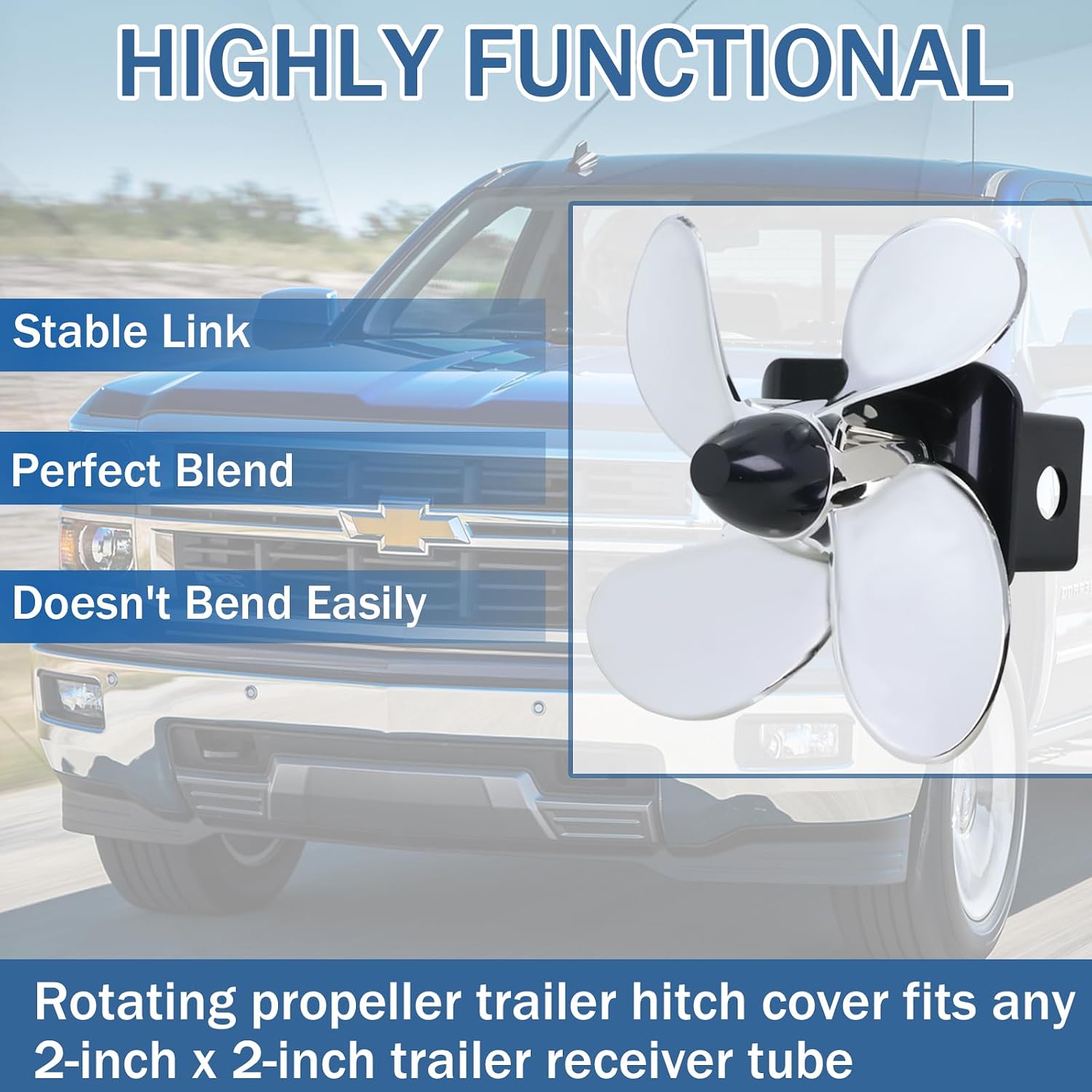 Tow Hitch Cover 77009, Spinning Propeller Trailer Hitch Cover Plastic for 2 Inch Receivers