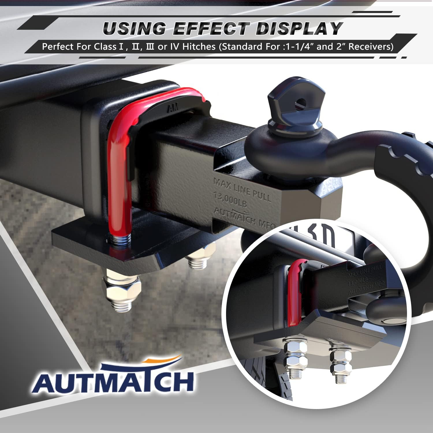 AUTMATCH Hitch Tightener Anti-Rattle Clamp, Heavy Duty Hitch Stabilizer for 1.25" and 2" Trailer Hitches, Rubber Isolator and Anti-Rust Double Coating Protective, Red & Black