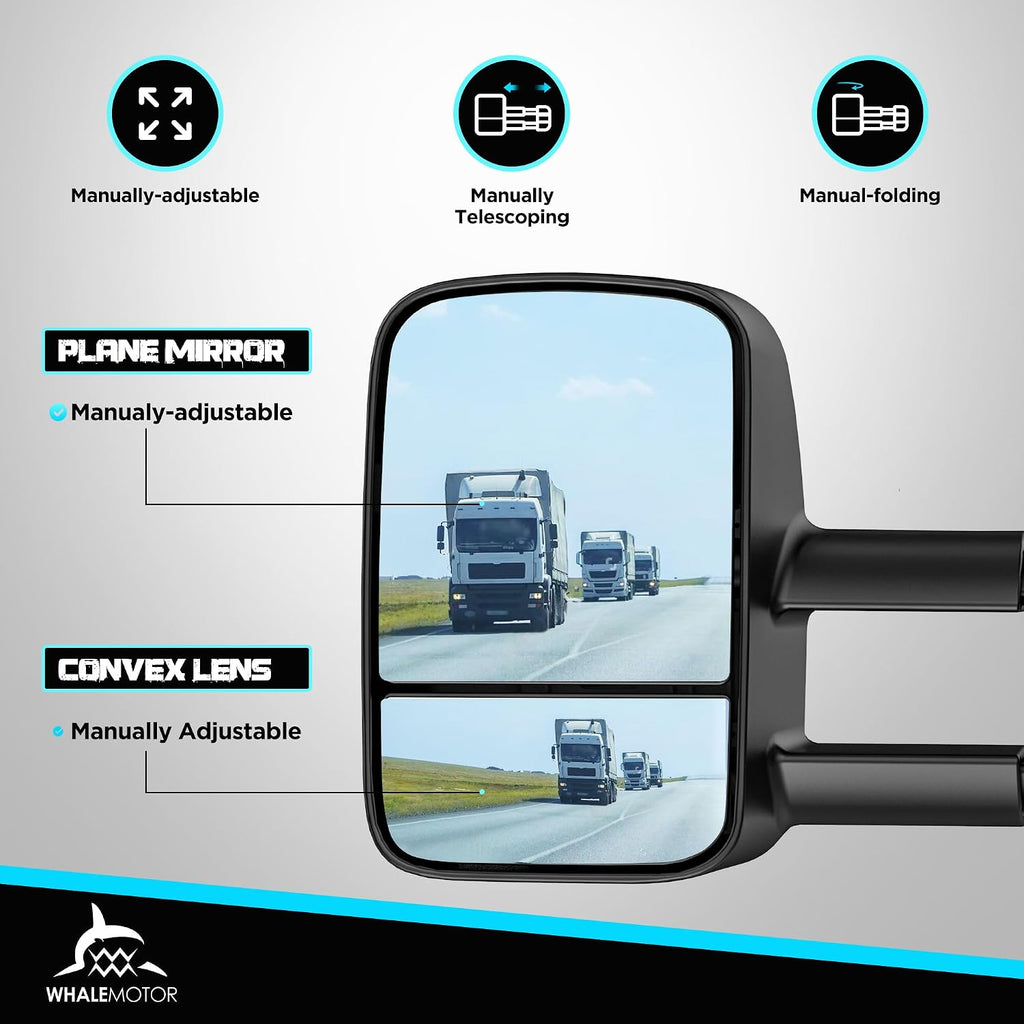 Tow Mirrors Compatible with 1988-1998 Chevy GMC C/K 1500 2500 3500, Manual Folding Extended Trailer Towing Side Mirrors