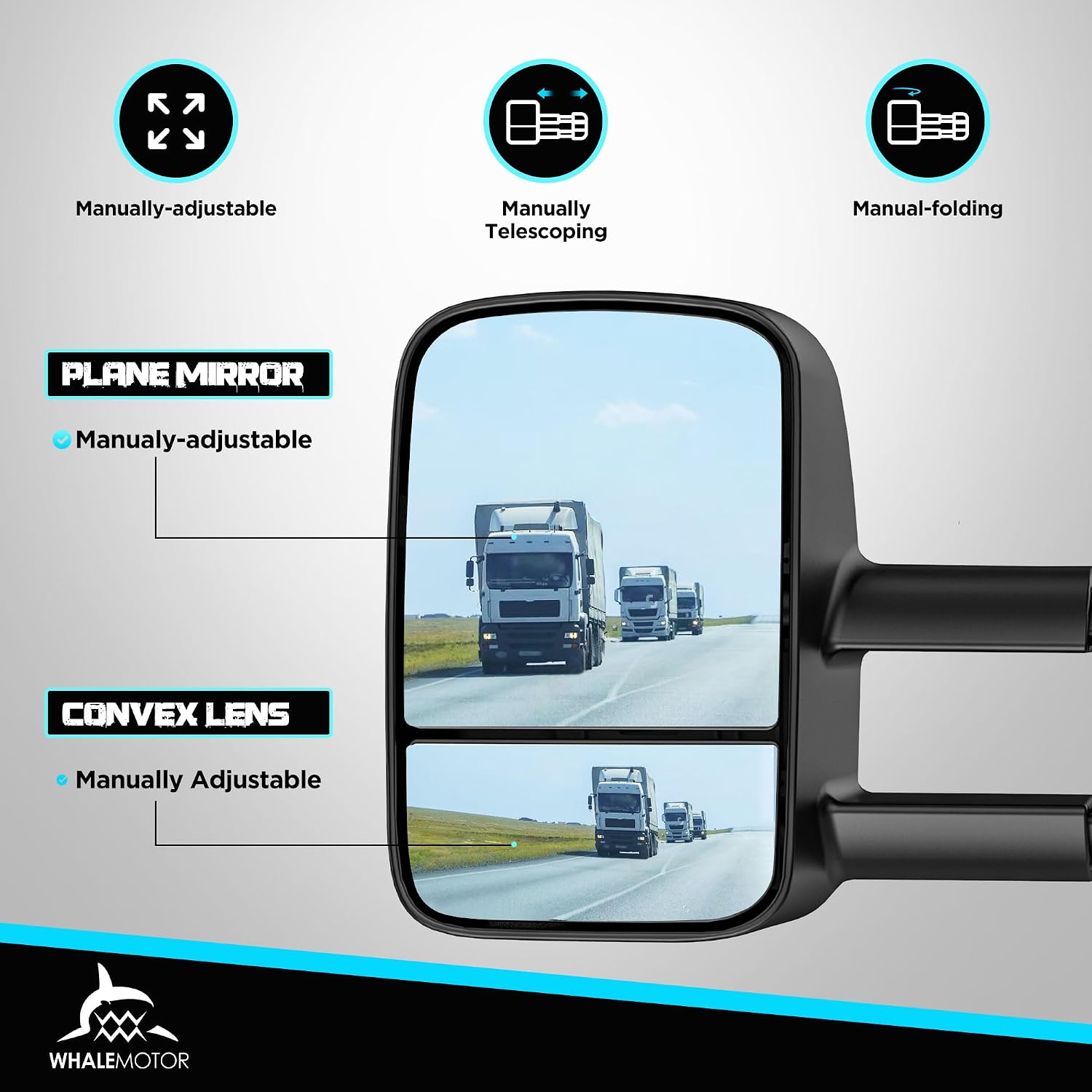 Tow Mirrors Compatible with 1988-1998 Chevy GMC C/K 1500 2500 3500, Manual Folding Extended Trailer Towing Side Mirrors