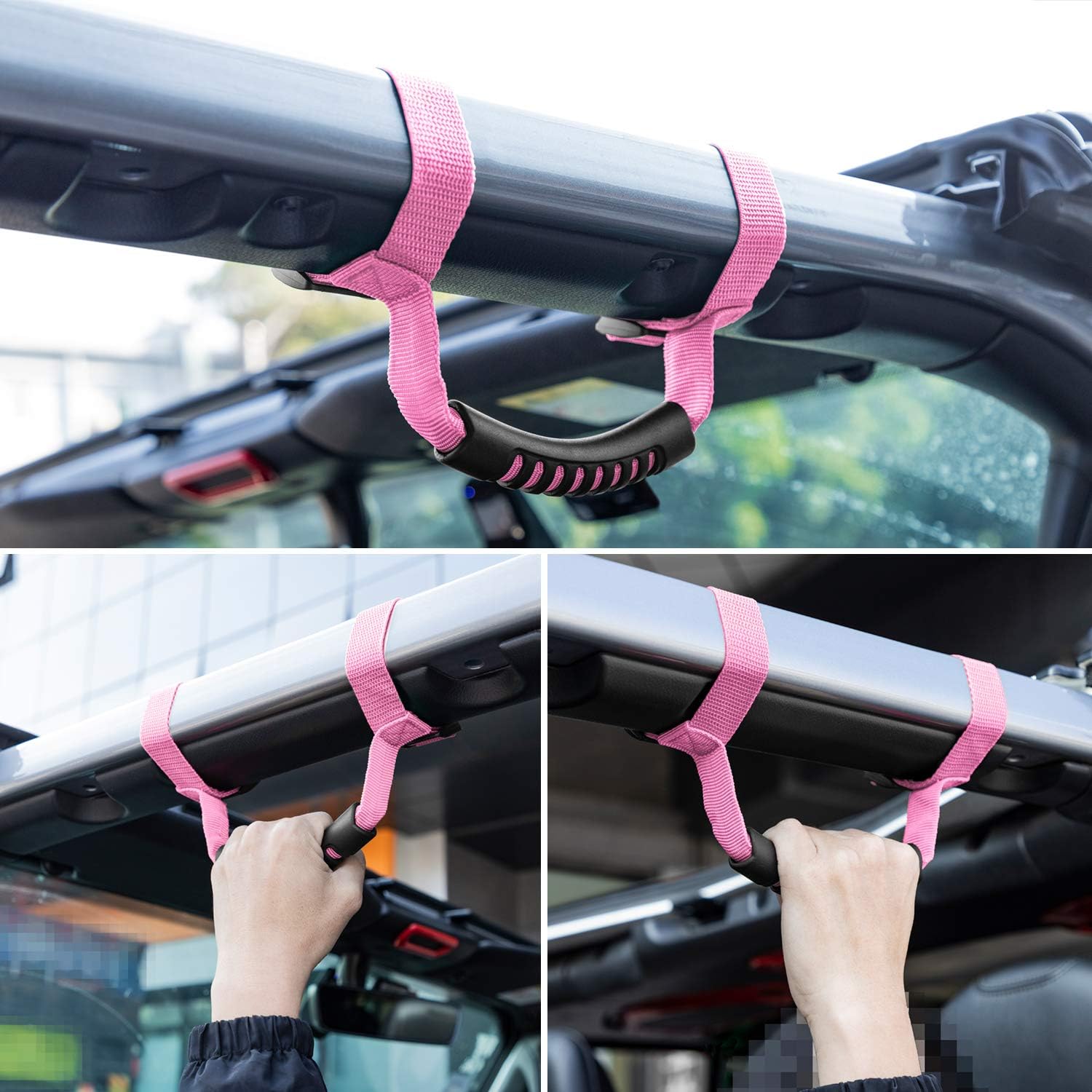 Danti 4 x Roll Bar Grab Handles Grip Handle for Jeep Wrangler YJ TJ JK JKU JL JLU Sports Sahara Freedom Rubicon X & Unlimited 1955-2024 2025(Pink)