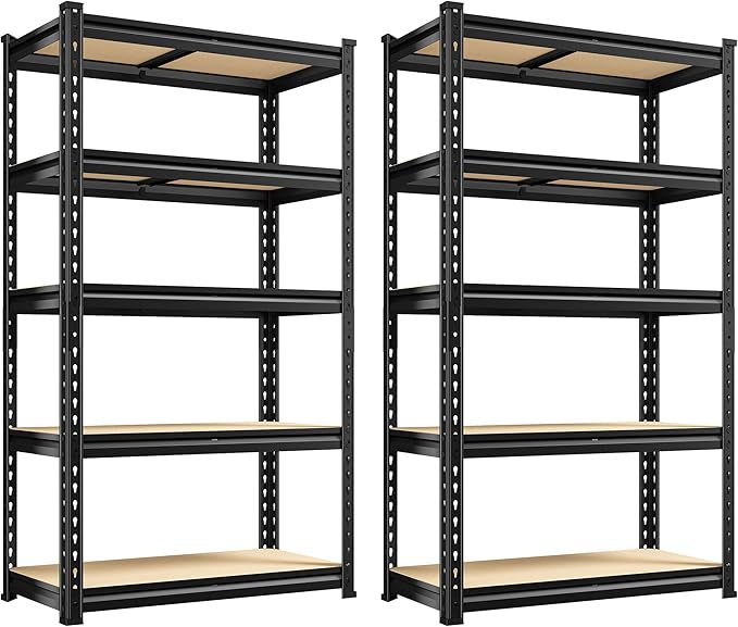 REIBII Set of 2 Storage Shelves 5 Tier Garage Shelving Heavy Duty Metal by REIBII