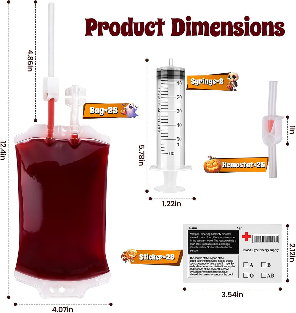 50 Pack Blood Bags for Drinks, 12oz Halloween Reusable Drinks Pouches