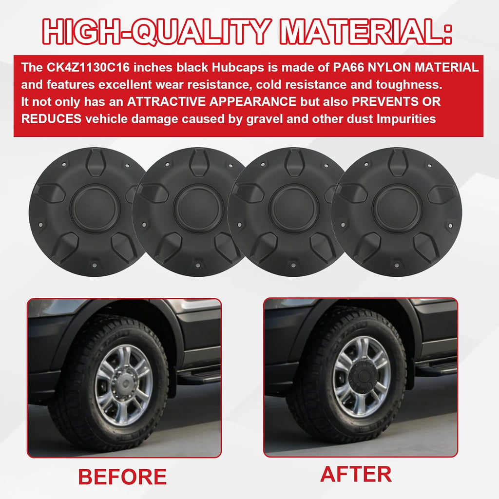 Steel Wheel Black Center Caps Kit 4pcs 16" Compatible with Ford Transit 150 250 350 350HD 2015-2026 Replace CK4Z-1130-C BK21-1130-CA