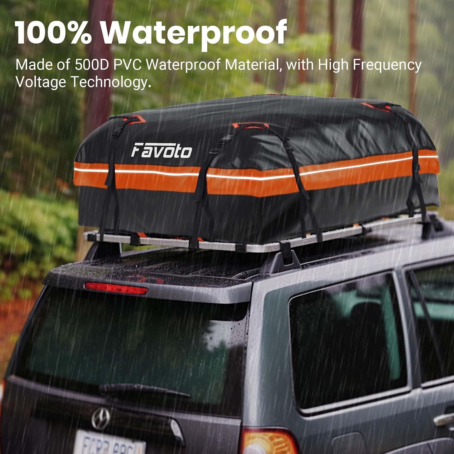 Favoto Roof Box, 566 Litres, Foldable Roof Case, Waterproof Roof Bag with Non-Slip Mat, Door Hooks, Reinforcement Straps for Cars, SUVs with/without Luggage Rack for Travel and Luggage Transport