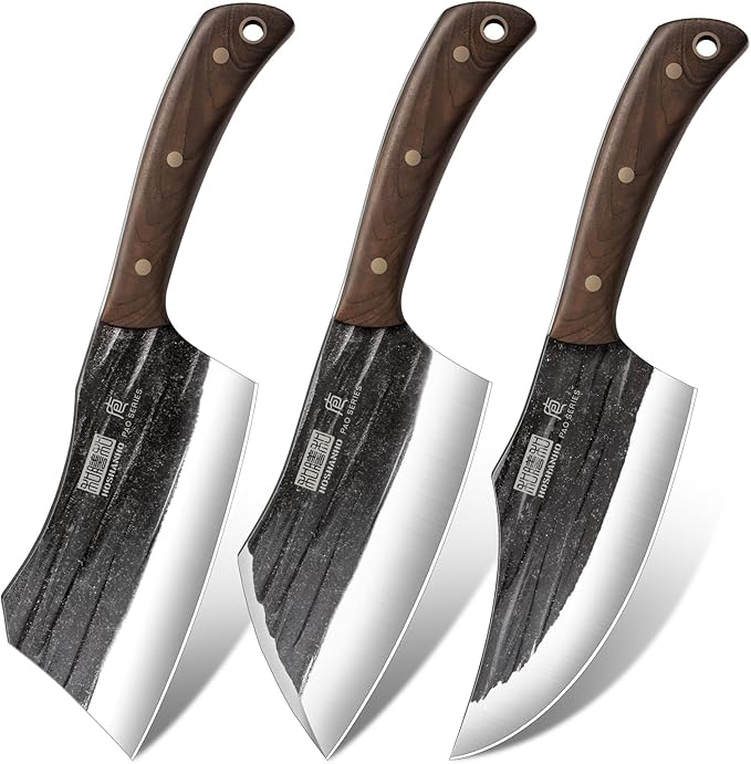 Butcher Knife Set, 3-Piece High Carbon Steel Serbian Chef Knife Set of Heavy by HOSHANHO