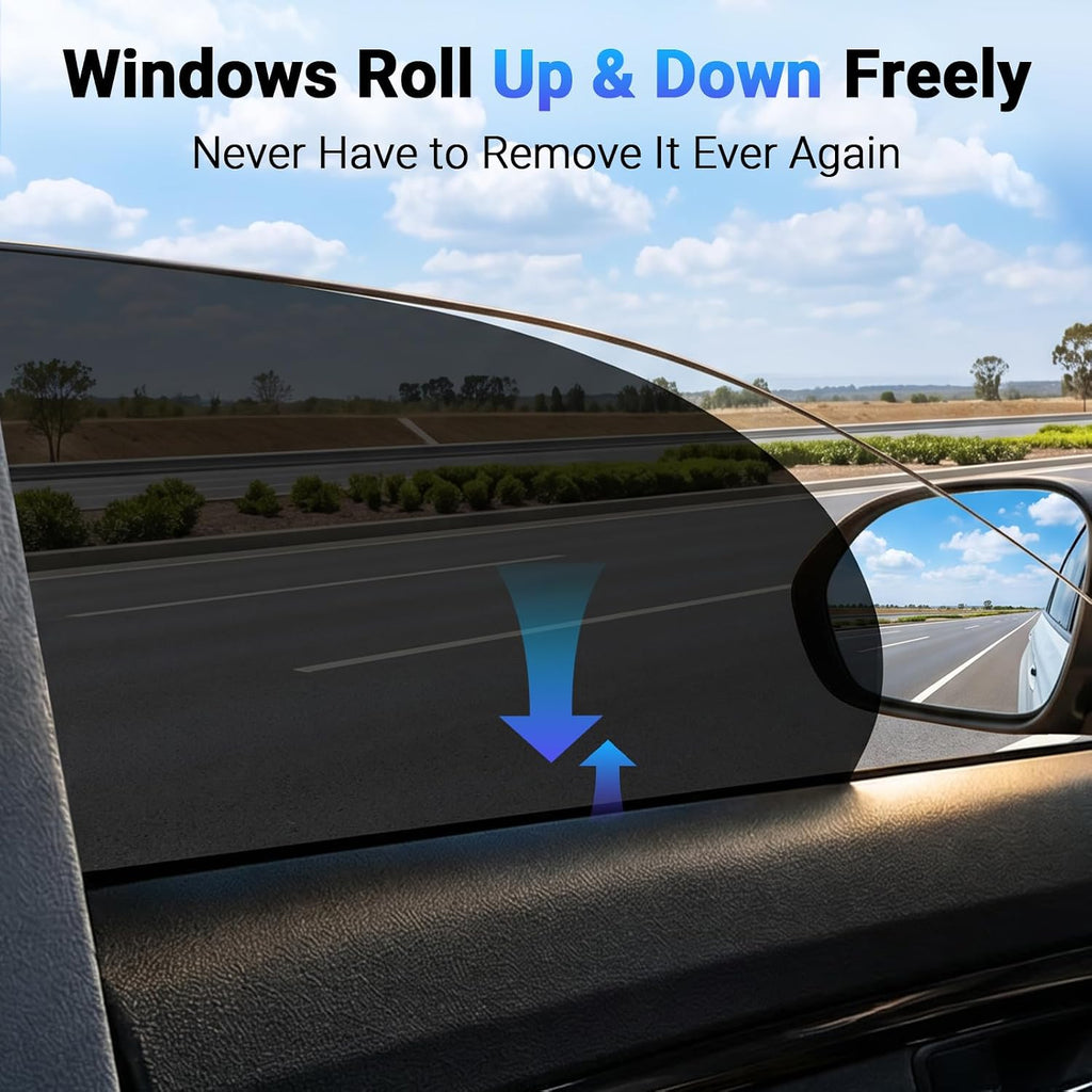 Static Cling Car Window Shades 4 PCS, Roll Windows Down, for Most Cars | Car Window Covers for Front & Rear Side Window | No Glue No Residue | 99% UV Block | Sun Blocker for Driver, Baby, Kids