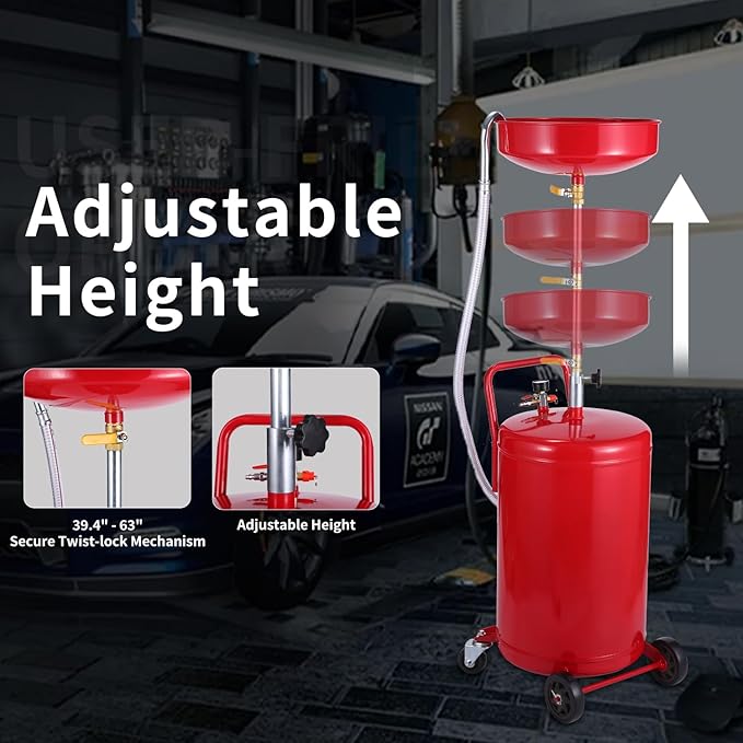 XtremepowerUS 20 Gallon Portable Waste Oil Drain Tank Air Operated Drainage - Image 3