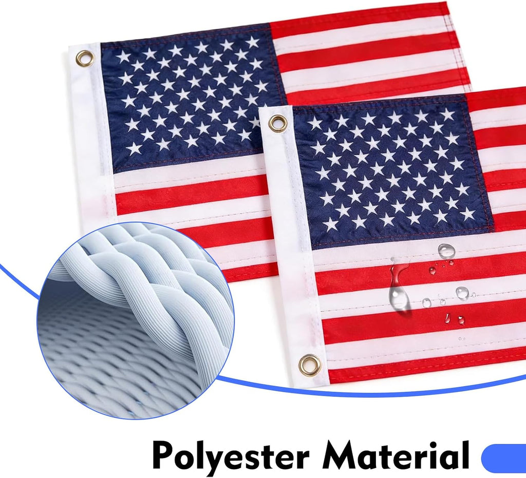 2 PCS Car American Flags, Double-Sided Patriotic USA Flag for LED Whip Light & Antenna Pole, Heavy-Duty Star Stripe Pattern with Grommet, for UTV ATV Truck Boat Offroad (Multicolored)