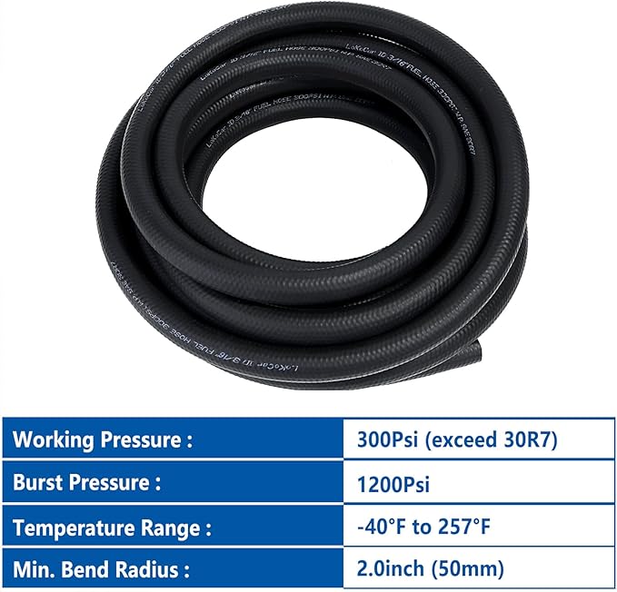 LokoCar Rubber Fuel Hose Line Push Lock 3/16" ID SAE 30R7 NBR 25ft 300PS...