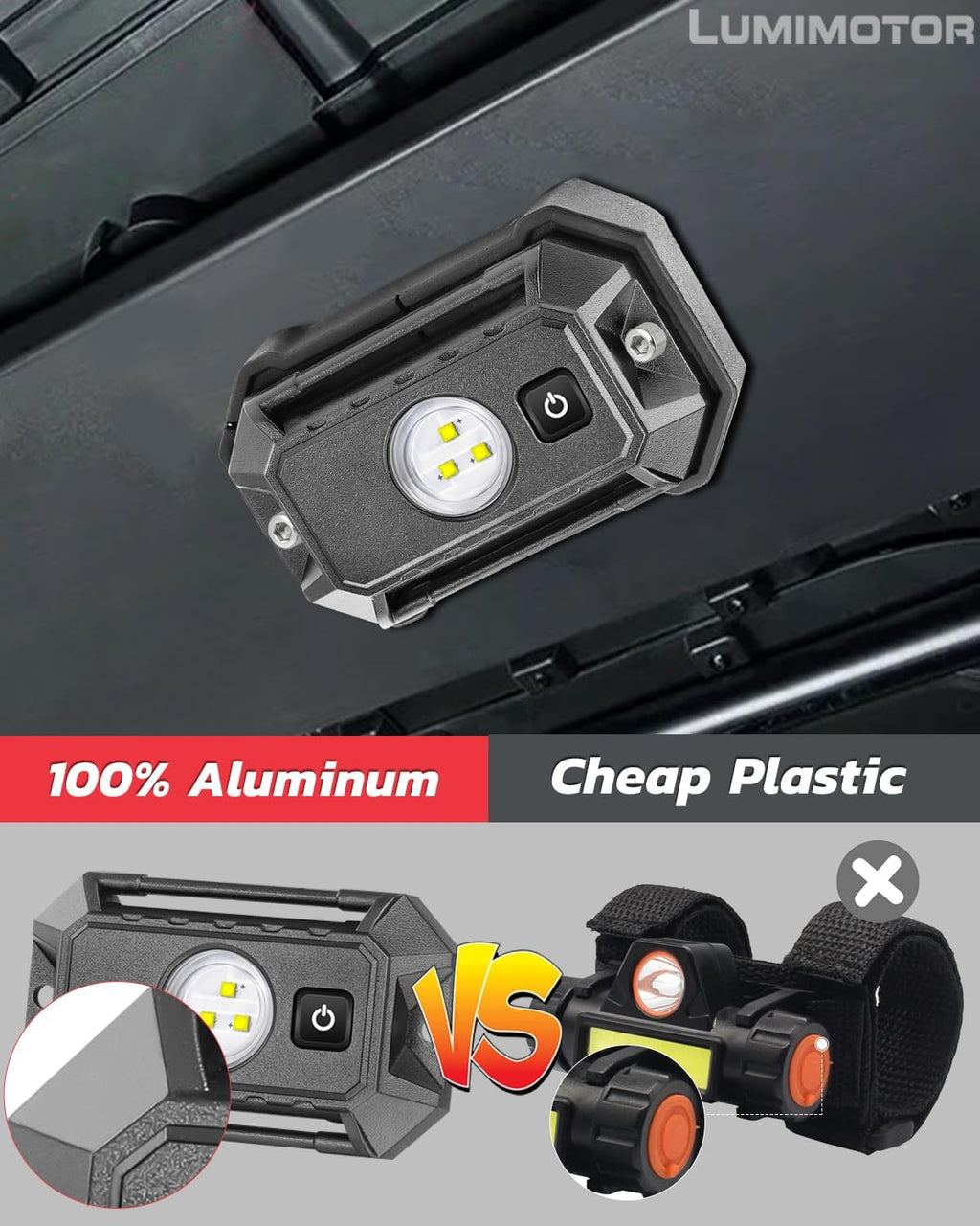 UTV LED Dome Light 12V with Switch, Upgrade IP68 Waterproof Aluminum Universal Interior Dome Truck Bed Lights for UTV ATV Polaris RZR Can-Am Kawasaki Yamaha SXS Truck Off Road - White/Red