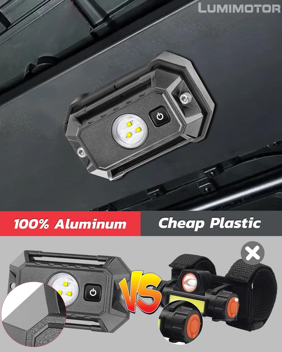 UTV LED Dome Light 12V with Switch, Upgrade IP68 Waterproof Aluminum Universal Interior Dome Truck Bed Lights for UTV ATV Polaris RZR Can-Am Kawasaki Yamaha SXS Truck Off Road - White/Red