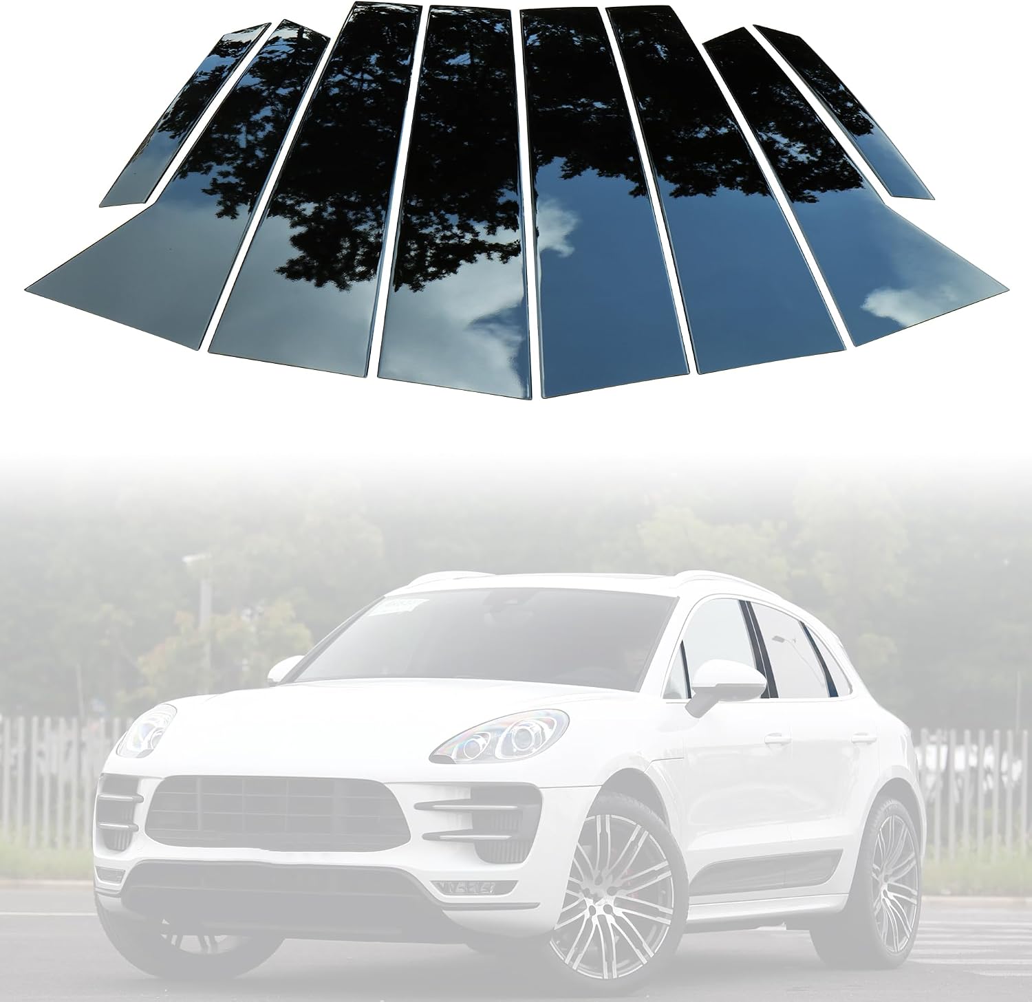 G Glossy Black Stainless Steel Door Pillar Post Trim Fit for Porsche Ma.can 2014-2022 Accessories Window Outer Post Panels Cover Door Pillar Moldings Sticker (8pCS)