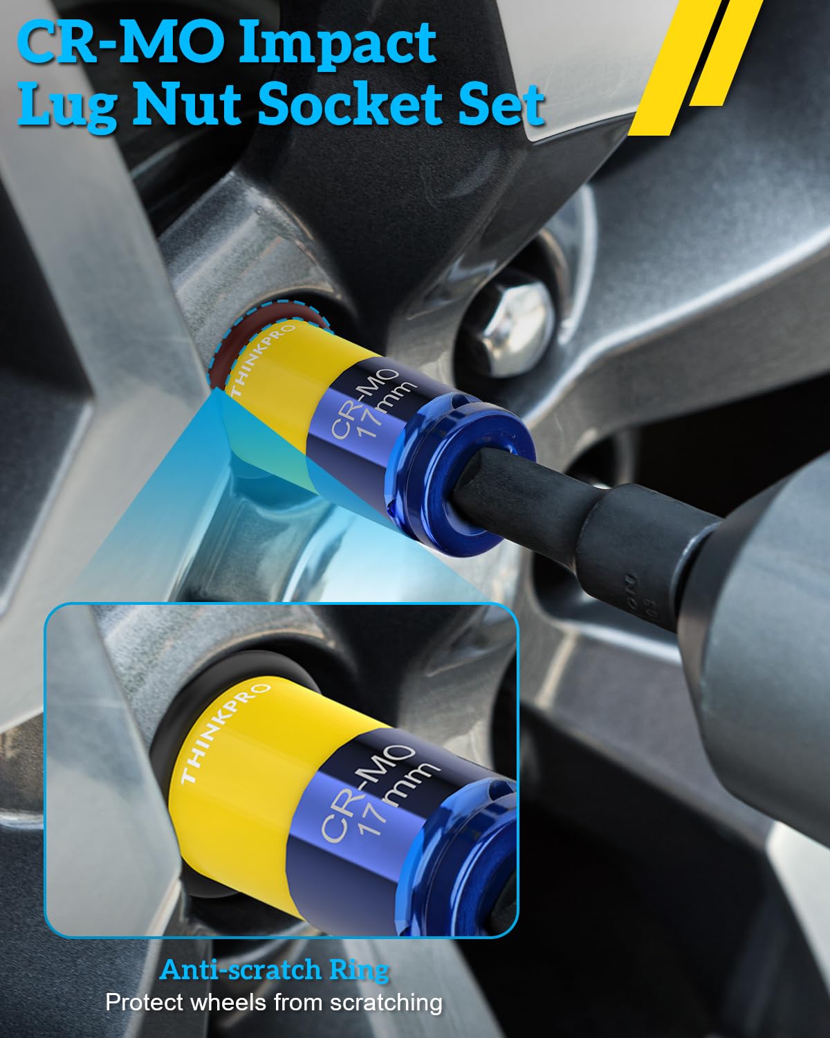 17mm Lug Nut Impact Socket,1/2" Drive Wheel Sockets | Non Marring, Thin Wall, Deep Socket, CR-MO