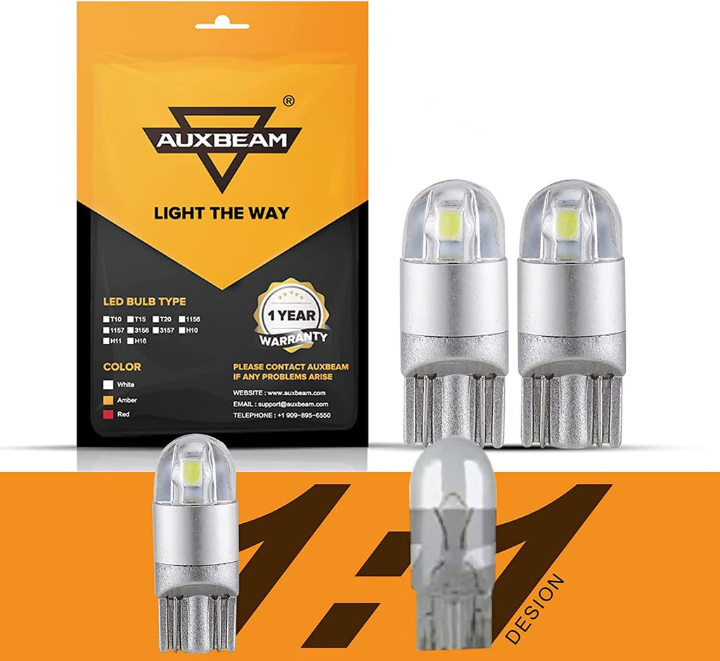 Auxbeam 194 T10 LED Bulbs, 6000K White, 2 PCS | Non-Polarity, Extremely Bright, 168 W5W 2825 Light Bulbs, License Plate Dome Map Dashboard Lights, T10 Replacement Bulb