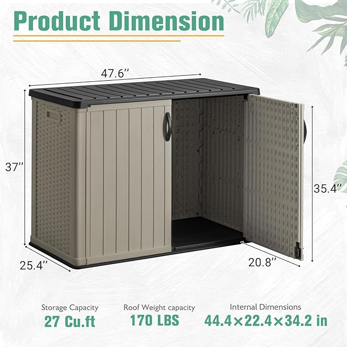 Greesum Outdoor Horizontal Storage Sheds 27 Cu.ft Resin Large Storaged Box - Image 2